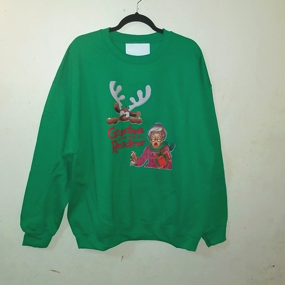 SBC Grandma Got Run Over By A Reindeer Green Crewneck Sweatshirt - Picture 7 of 9